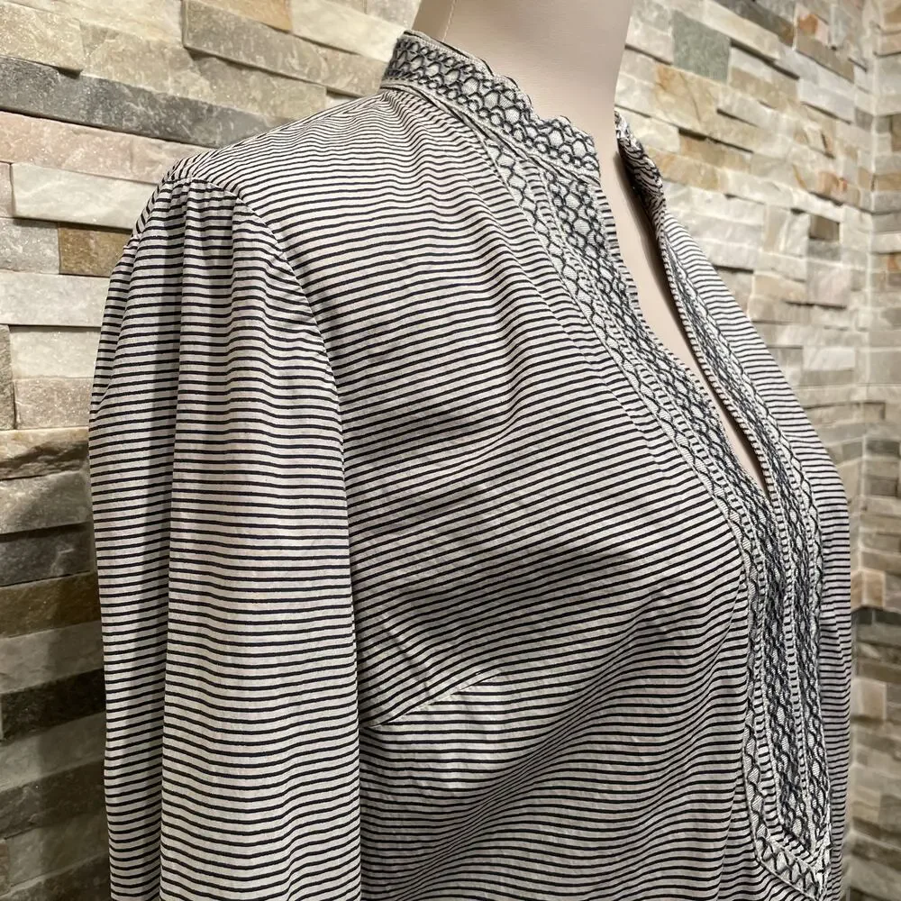 Tory Burch Striped Embroidered Tunic Top Sz 10 | Boho Resort